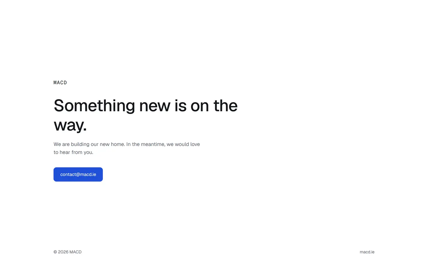 macd.ie — holding page on desktop